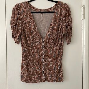 FREE PEOPLE, rust Prairie floral  V-neck corset top, cotton.